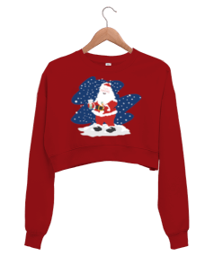 Bubble Tea İçen Noel Baba Kadın Crop Sweatshirt