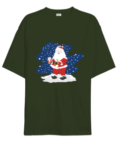 Bubble Tea İçen Noel Baba Oversize Unisex Tişört