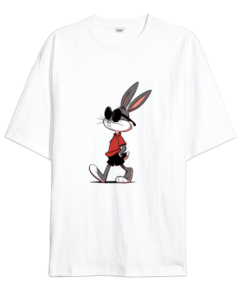 Tisho - Bugs Bunny Hergele Beyaz Oversize Unisex Tişört