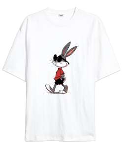 Bugs Bunny Hergele Beyaz Oversize Unisex Tişört