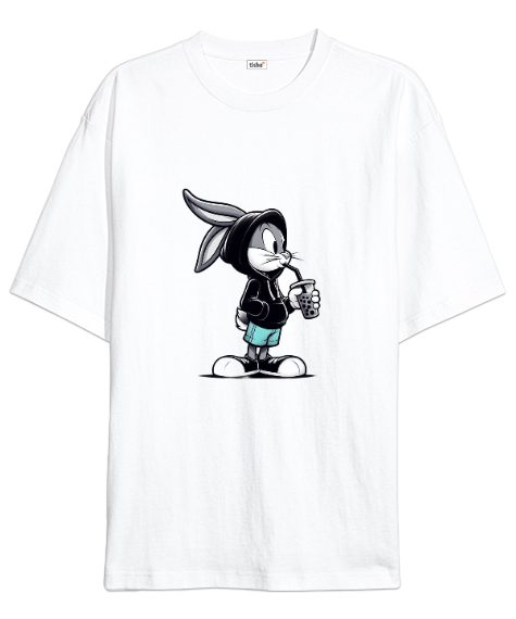 Tisho - Bugs Bunny Looney Tunes Beyaz Oversize Unisex Tişört