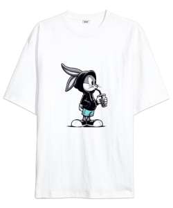 Bugs Bunny Looney Tunes Beyaz Oversize Unisex Tişört