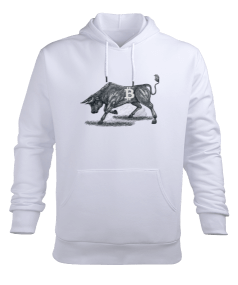 Bullish Bitcoin v1H Beyaz Erkek Kapüşonlu Hoodie Sweatshirt