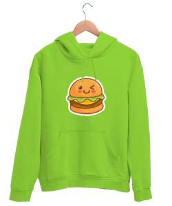 burger Fıstık Yeşili Unisex Kapşonlu Sweatshirt