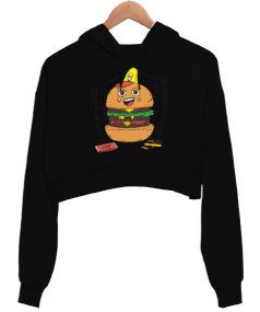 Burger Kadın Crop Hoodie Kapüşonlu Sweatshirt