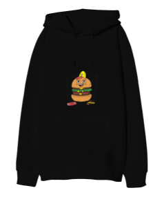 Burger Oversize Unisex Kapüşonlu Sweatshirt