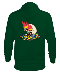 Burning Skull Erkek Kapüşonlu Hoodie Sweatshirt