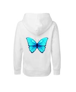 Butterfly Beyaz Çocuk Unisex Hoodie Kapüşonlu