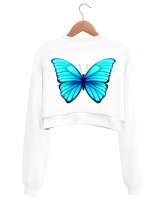 Butterfly Beyaz Kadın Crop Sweatshirt - Thumbnail