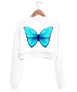 Butterfly Beyaz Kadın Crop Sweatshirt