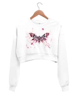 Butterfly Insect - Kelebek Etkisi Beyaz Kadın Crop Sweatshirt