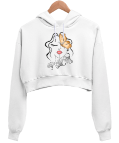 butterfly Kadın Crop Hoodie Kapüşonlu Sweatshirt