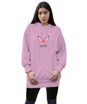 Butterfly Kadın Uzun Hoodie Kapüşonlu Sweatshirt