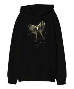 Butterfly - Kelebek V1 Siyah Oversize Unisex Kapüşonlu Sweatshirt