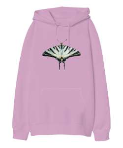 Butterfly - Kelebek V2 Pembe Oversize Unisex Kapüşonlu Sweatshirt