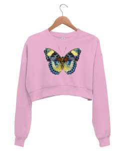 Butterfly - Kelebek V3 Pembe Kadın Crop Sweatshirt