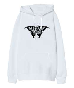 Butterfly - Kelebek V4 Beyaz Oversize Unisex Kapüşonlu Sweatshirt