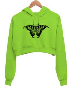 Butterfly - Kelebek V4 Fıstık Yeşili Kadın Crop Hoodie Kapüşonlu Sweatshirt