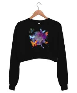 BUTTERFLY Siyah Kadın Crop Sweatshirt