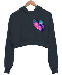 butterfly125fm Kadın Crop Hoodie Kapüşonlu Sweatshirt