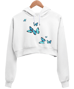 butterfly54bt Kadın Crop Hoodie Kapüşonlu Sweatshirt