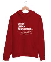 Bütün Ümidim Gençliktedir - Mustafa Kemal Atatürk Kırmızı Unisex Kapşonlu Sweatshirt - Thumbnail