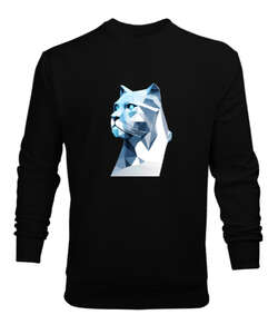 Buz kristal poligon mavi gözli kedi panter Siyah Erkek Sweatshirt