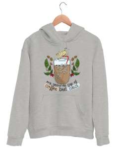 Buzlu kahve latte kedi Gri Unisex Kapşonlu Sweatshirt