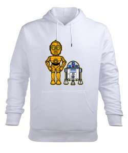 C-3PO R2-D2 Beyaz Erkek Kapüşonlu Hoodie Sweatshirt