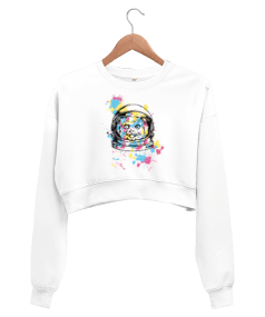 C002 - Astronot Cat Kadın Crop Sweatshirt