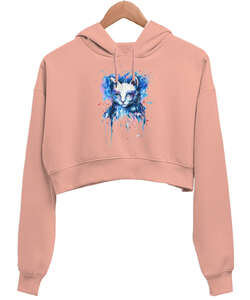 C007 - Cat Yavru Ağzı Kadın Crop Hoodie Kapüşonlu Sweatshirt