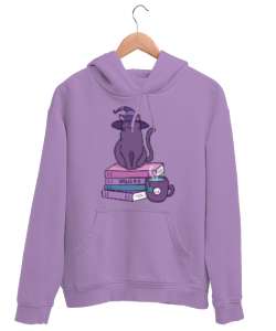 Cadı Kedi Spell Büyücülük Hogwarts Lila Unisex Kapşonlu Sweatshirt