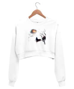 cadılar bayramı Beyaz Kadın Crop Sweatshirt