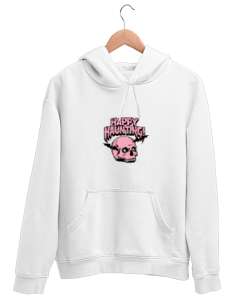 Cadılar Bayramı Beyaz Unisex Kapşonlu Sweatshirt