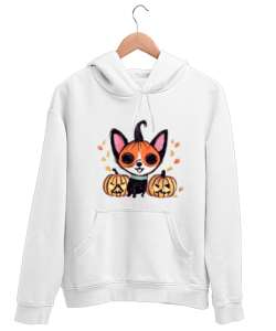 Cadılar Bayramı Chihuahua Beyaz Unisex Kapşonlu Sweatshirt