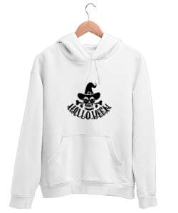 Cadılar Bayramı Kurukafa Beyaz Unisex Kapşonlu Sweatshirt