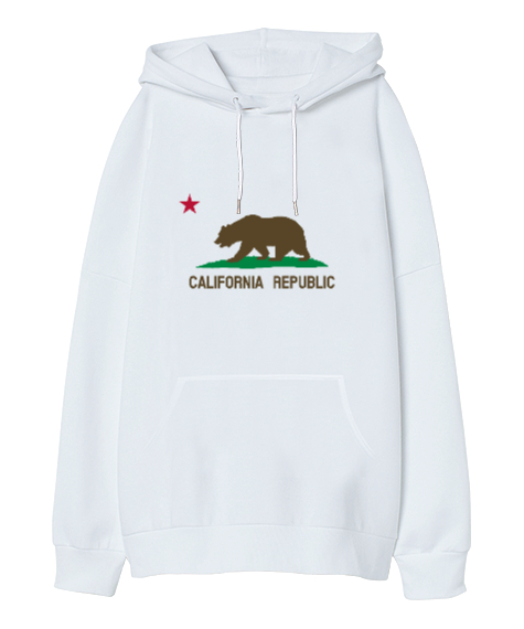 Tisho - California Beyaz Oversize Unisex Kapüşonlu Sweatshirt