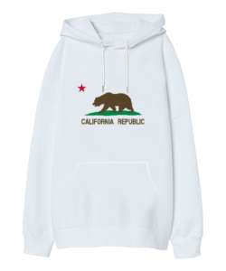 California Beyaz Oversize Unisex Kapüşonlu Sweatshirt