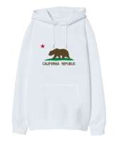 California Beyaz Oversize Unisex Kapüşonlu Sweatshirt - Thumbnail