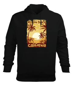 California Mission Beach Siyah Erkek Kapüşonlu Hoodie Sweatshirt