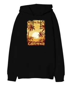 California Mission Beach Siyah Oversize Unisex Kapüşonlu Sweatshirt