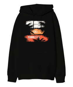 California Siyah Oversize Unisex Kapüşonlu Sweatshirt