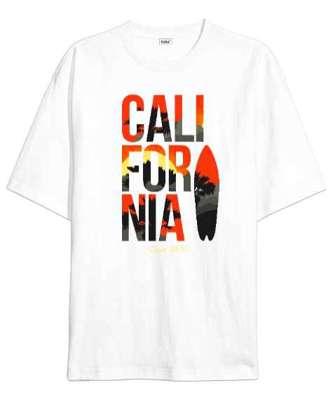 Tisho - California Surfing Beyaz Oversize Unisex Tişört