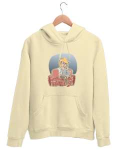 Çalışmak Krem Unisex Kapşonlu Sweatshirt