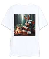 CAMPER BUNNY Beyaz Oversize Unisex Tişört - Thumbnail