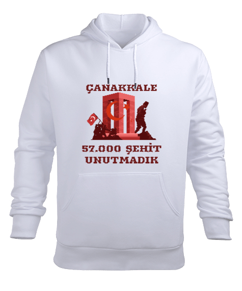 Çanakkale Tasarım Beyaz Erkek Kapüşonlu Hoodie Sweatshirt