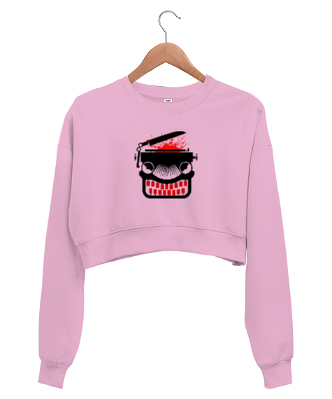 Tisho - Canavar Daktilo - Monster Pembe Kadın Crop Sweatshirt