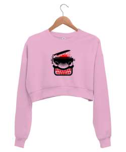 Canavar Daktilo - Monster Pembe Kadın Crop Sweatshirt