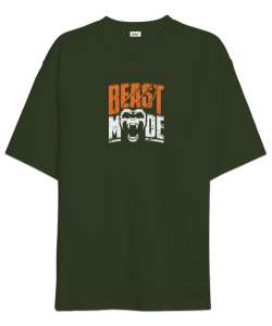 Canavar Modu - Beast - Monster - Sırt Baskılı Haki Yeşili Oversize Unisex Tişört