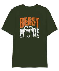 Canavar Modu - Beast - Monster - Sırt Baskılı Haki Yeşili Oversize Unisex Tişört